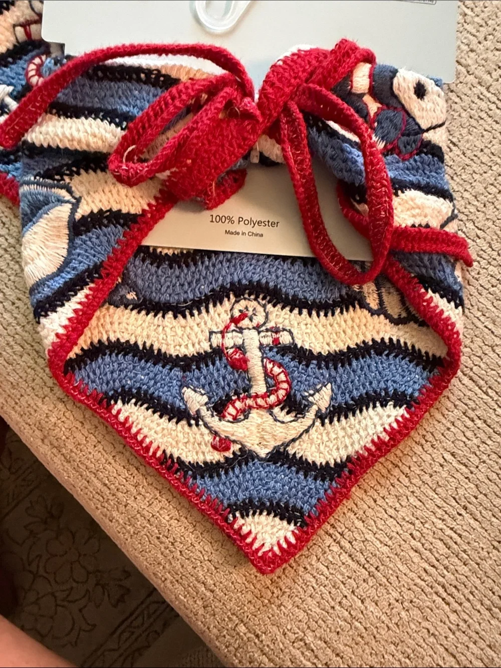 Piper.k Nautical Knit Bandana Bib in Blue, White & Red
